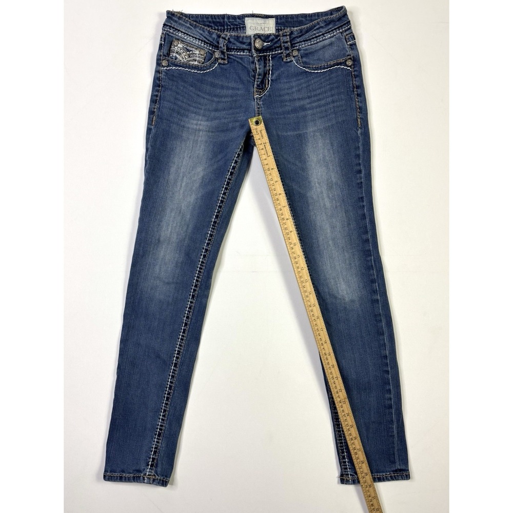 Grace in LA Jeans Women's 28 Embellished Pocket Skinny Blue Denim Y2K - Picture 5 of 14